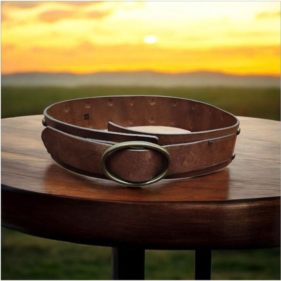 GAP BELT Brown GENUINE Cowhide Leather Heavy Brass Belt Buckle Brass Studs Buckl - Picture 14 of 14